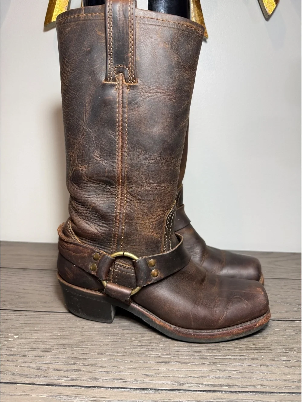 Frye Harness Brown Leather Boots Size 6
